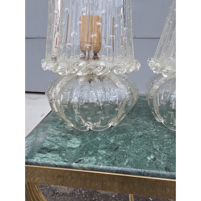 Glass Murano Glass Table Lamps with Bubbles from Barovier, 1930, Set of 2 For Sale - Image 7 of 12