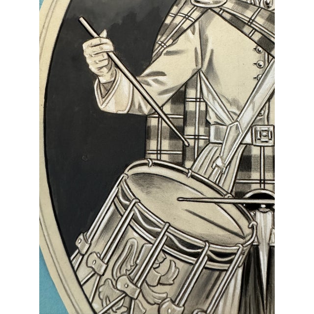 American 1940s Original Graphite Illustration of Scottish Boy Drummer, 11 X 8.5 In. For Sale - Image 3 of 5