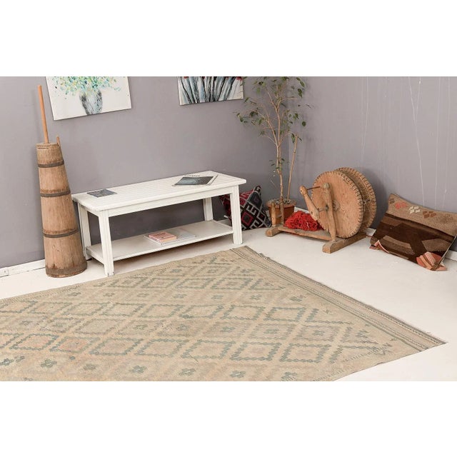Mid 20th Century Embroidered Washed Out Kilim Rug For Sale In Los Angeles - Image 6 of 7