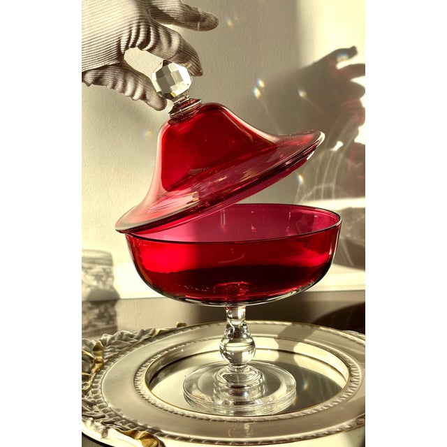 Ruby and Clear Crystal Drageoir from Baccarat, Late 19th Century For Sale - Image 9 of 15