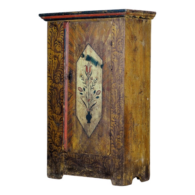 Antique Folk Art Hand Painted Cabinet, 1850s For Sale
