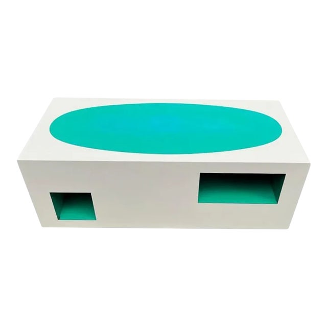 1960s Pop Art Aqua & White Laminate Coffee Table For Sale