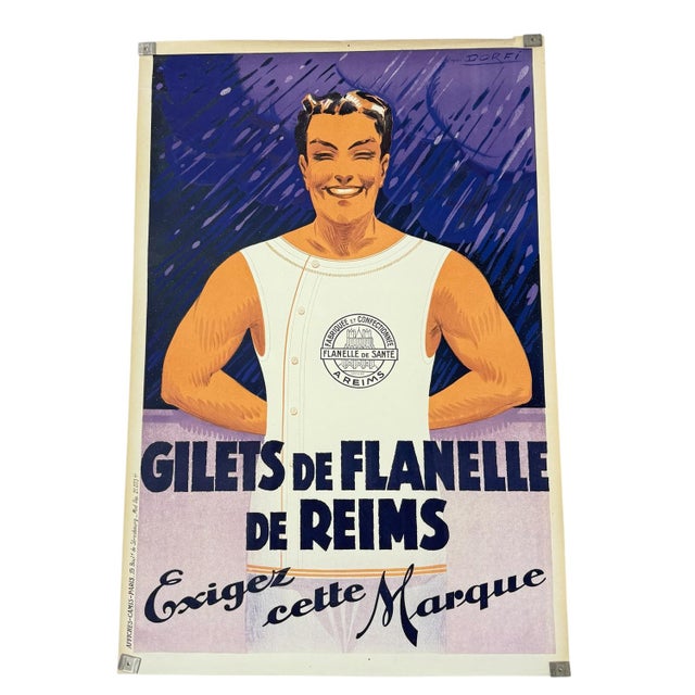 Antique French Advertising Poster Reims Flannel Vests, 1920s For Sale - Image 6 of 6