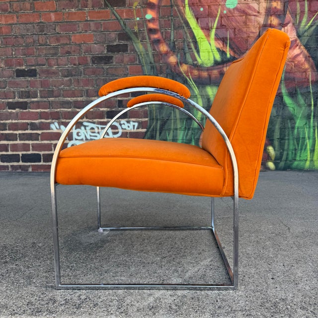 Mid-Century Modern Milo Baughman Mid Century Chrome and Orange Velvet For Sale - Image 3 of 12