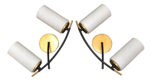 Maison Arlus 2 Light Sconce Brass Steel & Cylinder Opaline Shade Art Deco - Pair