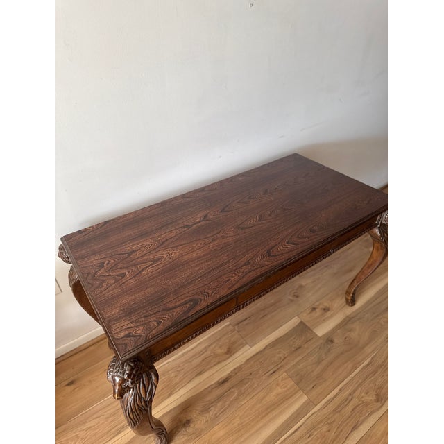 Early 20th Century Walnut Writing Desk With Ram’s Head Carvings For Sale - Image 10 of 11