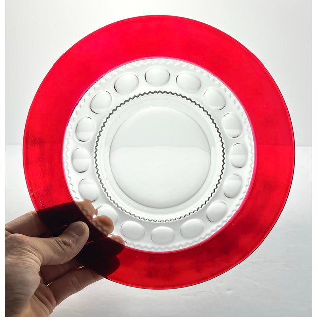 American 1950s Colony “Ruby Crown” Cranberry Red Glass Salad or Luncheon Plates - Set of 6 For Sale - Image 3 of 6