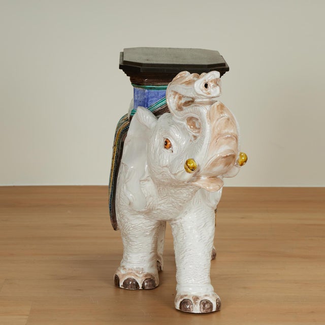 1970s Vintage Italian Glazed Terra Cotta Elephant Stand For Sale - Image 5 of 10