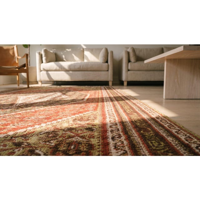 1900s Brown Red Medalion Antique Kilim Senneh Rug 4'0" X 6'6" Handknotted Wool Carpet For Sale - Image 11 of 13