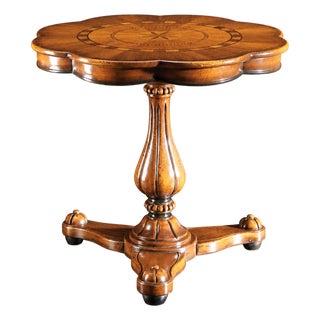 Italian Pedestal Accent Table With Black Walnut Inlay and Distressed Finish For Sale