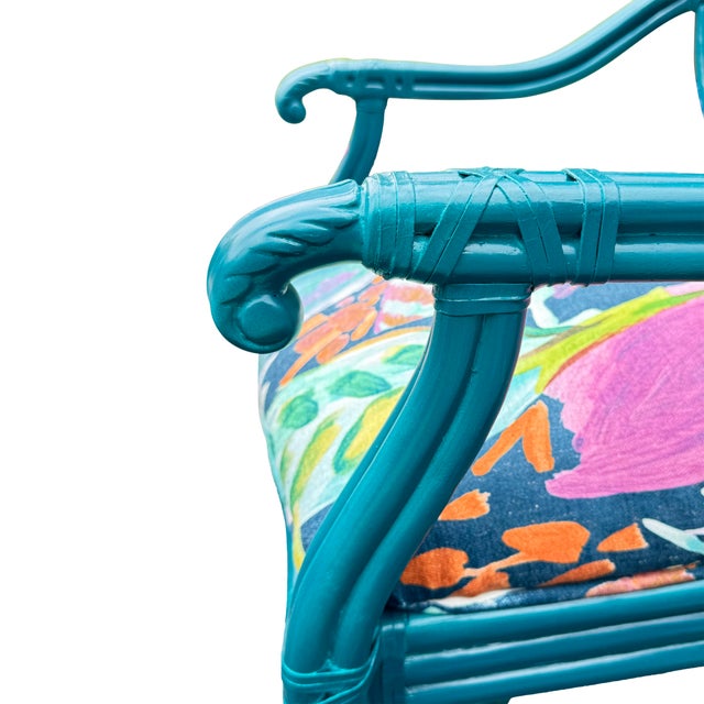 Spiderback Rattan Dining Set, Newly Painted and Re-Upholstered For Sale In Greenville, SC - Image 6 of 11