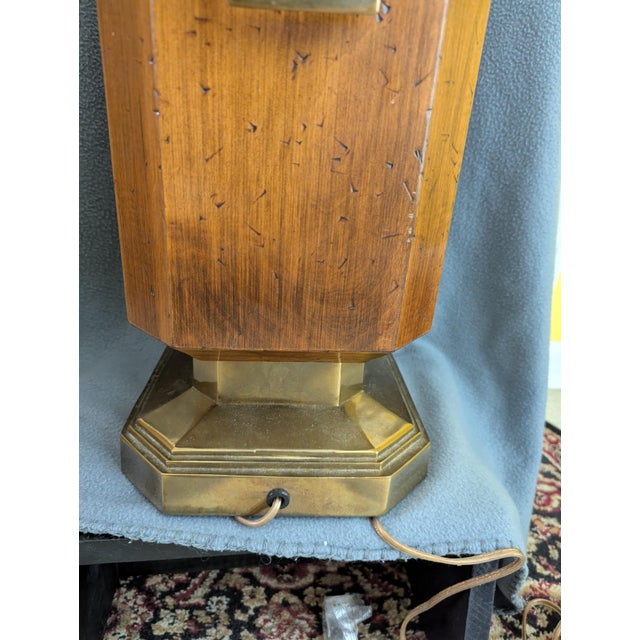 Vintage Burlwood and Brass Hexagonal Table Lamp For Sale - Image 6 of 9
