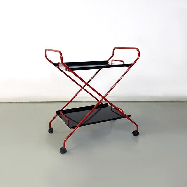 Italian Modern Black and Red Metal Food Trolley on Wheels, 1980s For Sale - Image 13 of 14