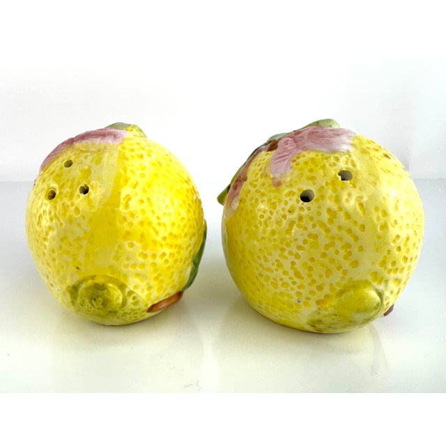 1960s Vintage Majolica Style Lemon Salt & Pepper Shakers – Hand-Painted Ceramic, a Pair For Sale - Image 5 of 10
