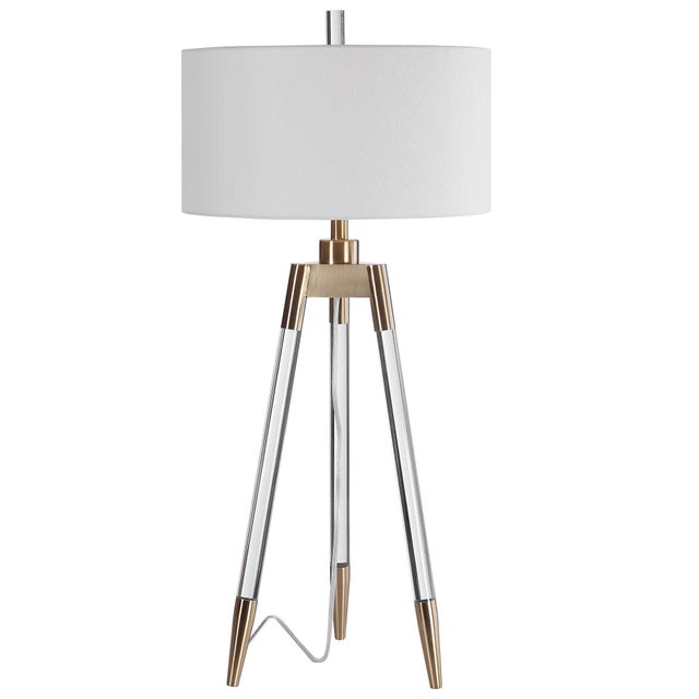 Tripod Table Lamp with Acrylic and Brushed Brass Legs and Shade Chairish