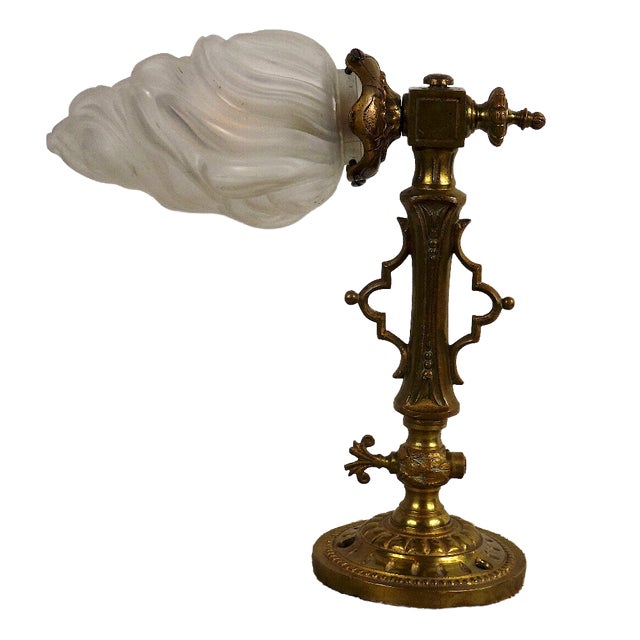 Antique Brass and Glass Torch Wall Lamp from Unbekannt, 1920s For Sale