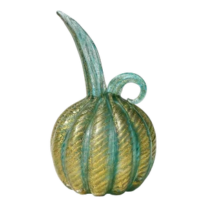 Murano Barovier Toso Vintage Emerald Green Gold Flecks Italian Art Glass Bulb Shaped Pitcher Flower Vase