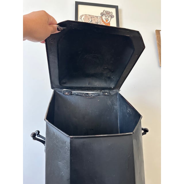 Antique Victorian Black Tin Tole Fireplace Coal Scuttle Bin For Sale In Phoenix - Image 6 of 10