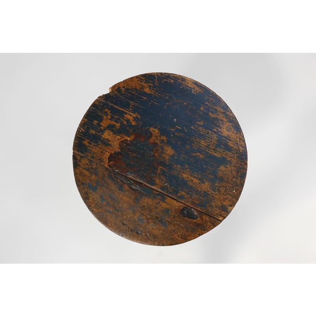 French Round Side Table in Oak with Blue Top, 1850s For Sale - Image 9 of 15