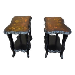 Pair of Mid Century Japonisme Ebonized Scultural Lacquer Side Tables For Sale