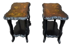 Pair of Mid Century Japonisme Ebonized Scultural Lacquer Side Tables