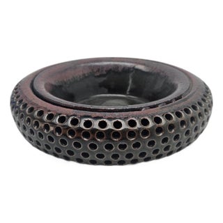 Vintage California Studio Pottery Double Wall Perforated Ikebana Stoneware Bowl For Sale