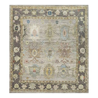 21st Century Turkish Oushak Wool 10x11 Charcoal, Taupe & Blue Handmade Area Rug #1144084 For Sale