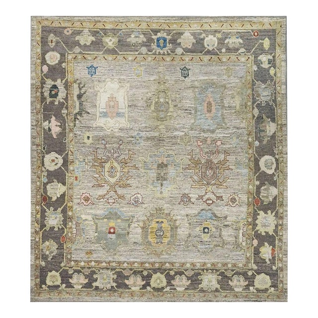 21st Century Turkish Oushak Wool 10x11 Charcoal, Taupe & Blue Handmade Area Rug #1144084 For Sale
