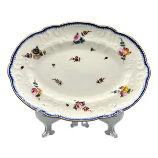 Large Antique Oval Porcelain Plate with Hand-Painted Flowers and Insects from Nantgarw England, 1810s For Sale