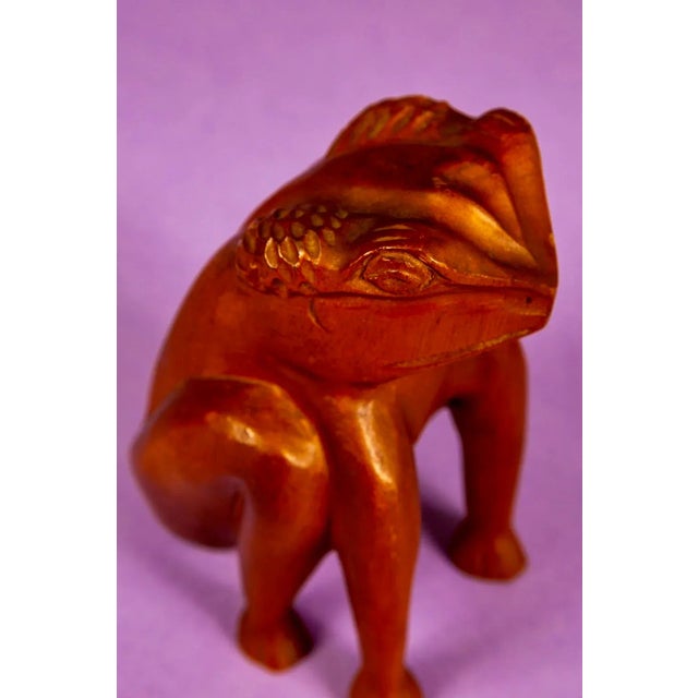 Mid Century Carved Wooden Frog For Sale - Image 4 of 8