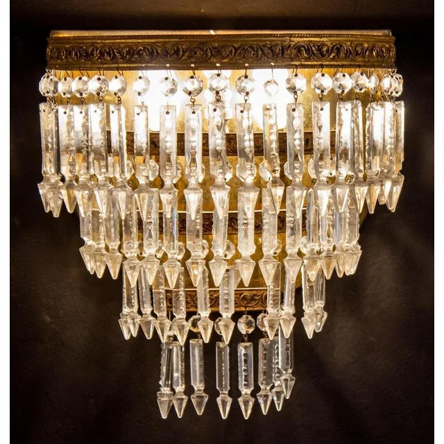 Crystal and Brass Scones or Wall Lights Italy, 1940s, Set of 2 For Sale - Image 4 of 15