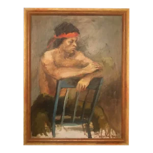Portrait Oil Painting, Portrait of a Seated Young Man, Early 21st Century, Framed