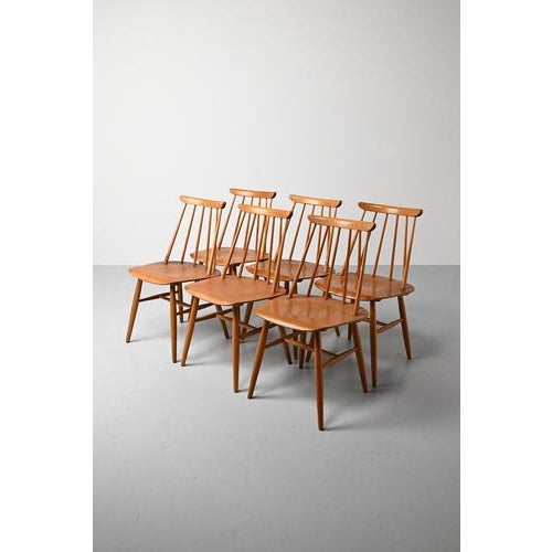Set of 6 mid century modern dining chairs with plywood seat. We think these are the fanett dining room chairs designed by...