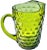 Midcentury heavy glass pitcher and centerpiece in color green, handcrafted with elegant textured diamond-pattern and...