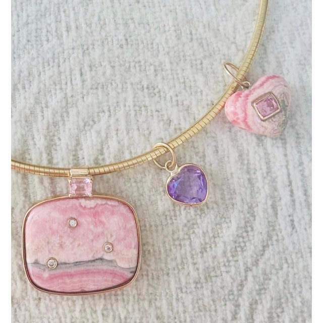 Rhodochrosite Heart Necklace With Spinel, 14k Gold & Pyrite For Sale In New York - Image 6 of 13