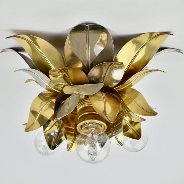 Vintage Mid Century Modern Maison Jansen Style Flush Mount | Gold Silver Brass Aluminium Flower Ceiling Light Fixture Lamp | Bagues Banci Italian For Sale - Image 6 of 10