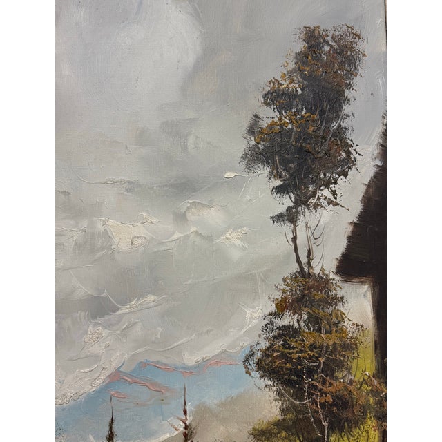European Lakeside Village Oil Painting, Signed For Sale - Image 9 of 12