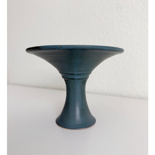 Vintage French Blue Stoneware Pedestal Bowl For Sale In Sacramento - Image 6 of 9