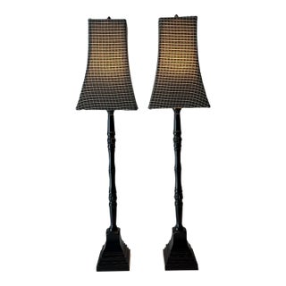 Late 20th Century Skinny Black Plaid Lamps: A Pair For Sale
