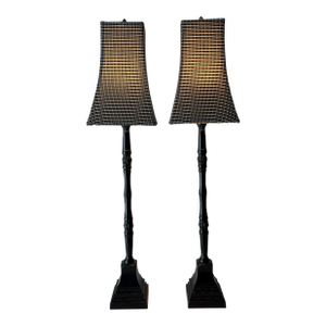 Late 20th Century Skinny Black Plaid Lamps: A Pair