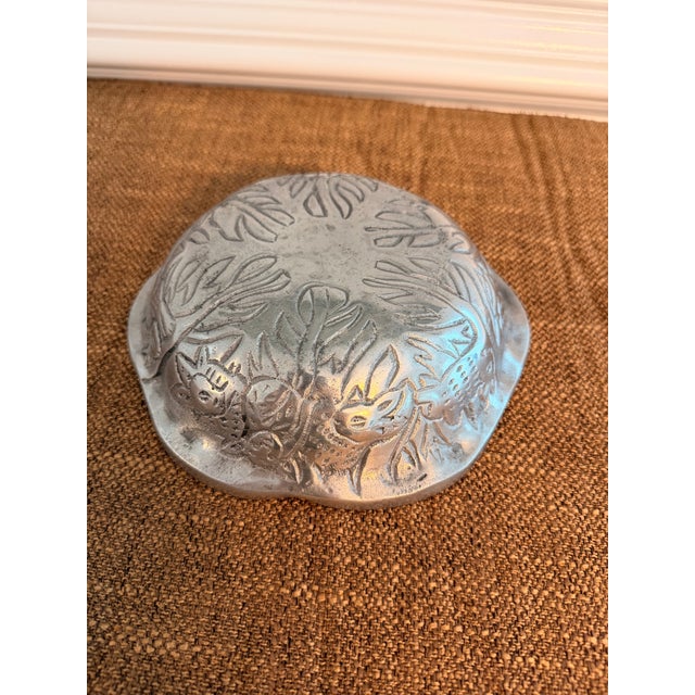 Vintage Cast Aluminum Woodland Rabbit and Bird Decorative Bowl For Sale - Image 4 of 6
