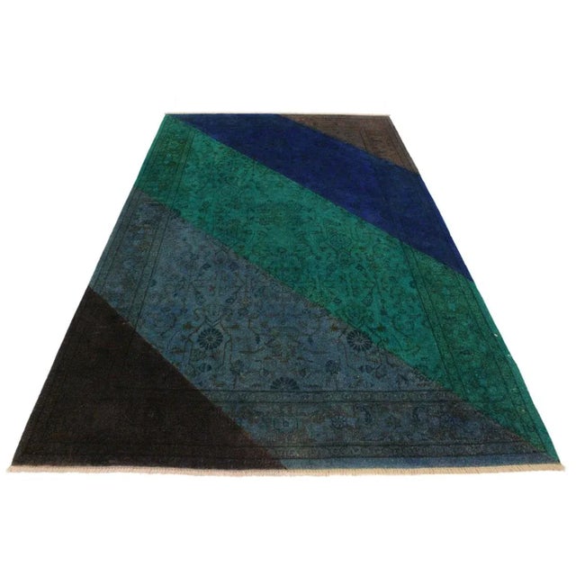 Contemporary 1990s Boho Chic Overdyed Color Reform Blue/Green Area Rug - 4'1 X 6'0 For Sale - Image 3 of 8