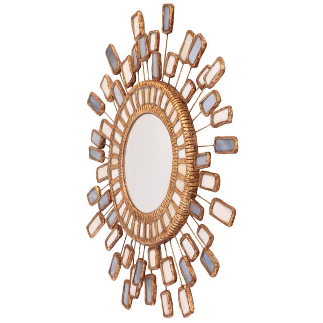 Mid-Century Modern Blue and Cream Glass and Resin Convex Mirror, in the Manner of Line Vautrin. Contemporary. For Sale - Image 3 of 8