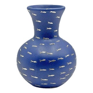 Emilia Castillo Cobalt Blue Porcelain & Pure Silver Fish Vase, Mexico 1997 For Sale