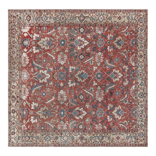 1920s Persian Heriz Rug in Blue, Pink, Red, White, and Yellow For Sale