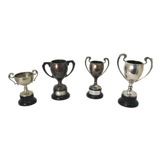 Nice Collection of 4 Small Size Vintage Mid Century English Silverplate Trophy Cups For Sale