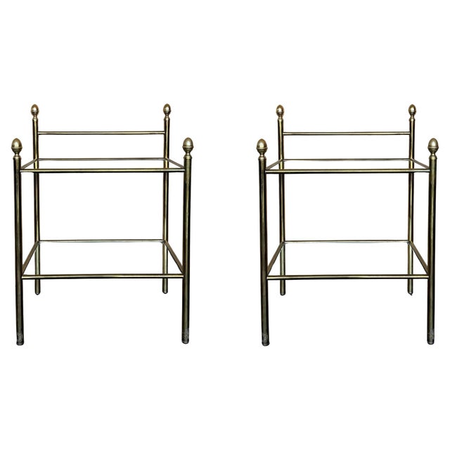 Metal Pair of Early 20th Century Italian Bronze and Glass with Nightstands with Crest For Sale - Image 7 of 18