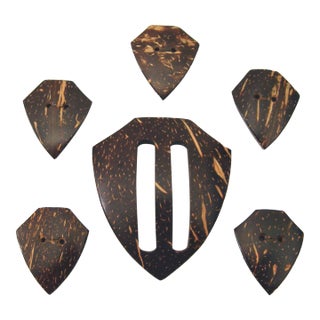 Vintage Coconut Belt Buckle and Button - Set of 6 For Sale