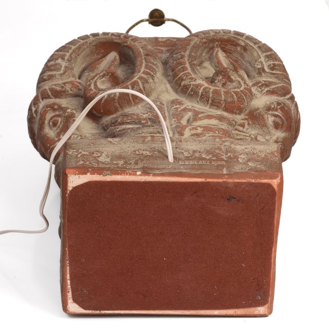 Bon Art 1990s Rams Ibis Ceramic Plaster Table Lamp Hollywood Regency Art Deco Chapman Mario Buatta For Sale - Image 16 of 16