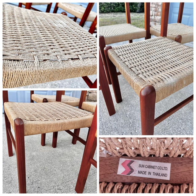 Mid Century Danish Modern Paper Cord Seat Dining Chairs | Set of Four by Sun Cabinet For Sale - Image 18 of 18